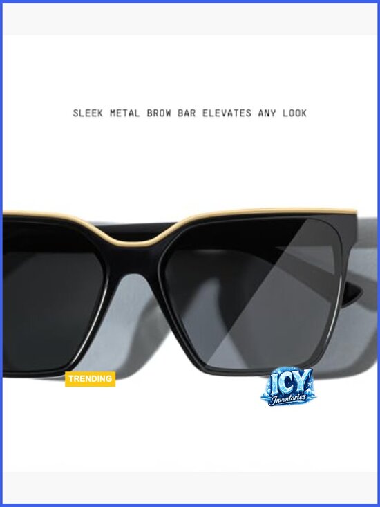 Oversized Square Sunglasses with UV Protected Lenses and Metal Brow Bar